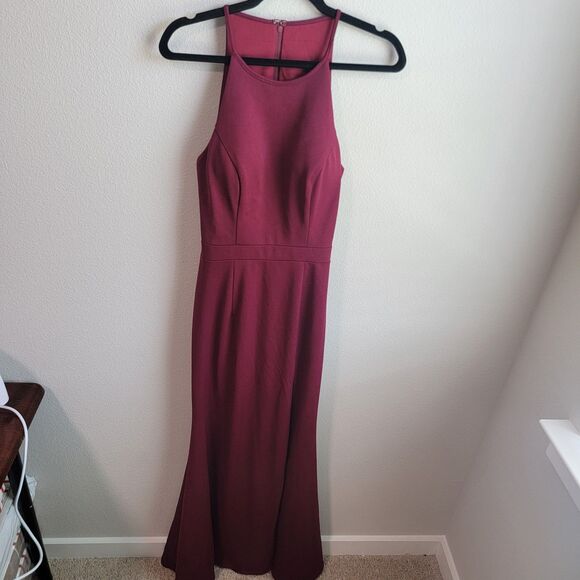 ABBY PARIS Floor-Lenght Formal Dress Burgundy Slit at Front Sz 8 Tall - Picture 3 of 10